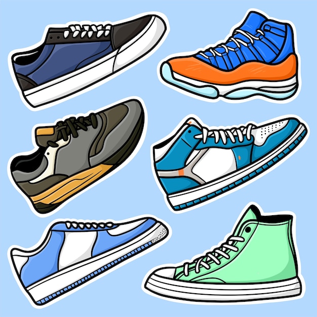 Vector conjunto de pegatinas vector de dibujos animados de zapatillas