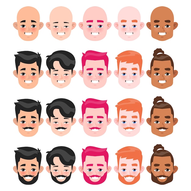 Vector conjunto de peinado y rostro de hombres redondos