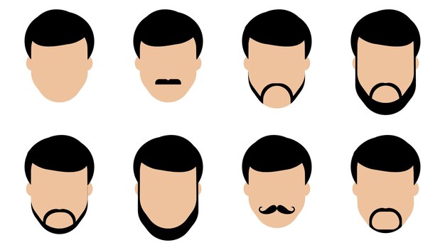 Vector un conjunto de peinados masculinos, barbas e ilustraciones vectoriales de estilo bigote