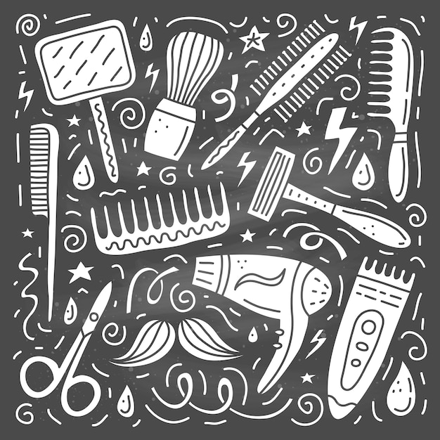 Vector conjunto, de, peluquería, garabato, iconos