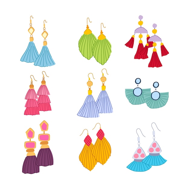 conjunto de pendientes de borla ilustración vectorial de dibujos animados