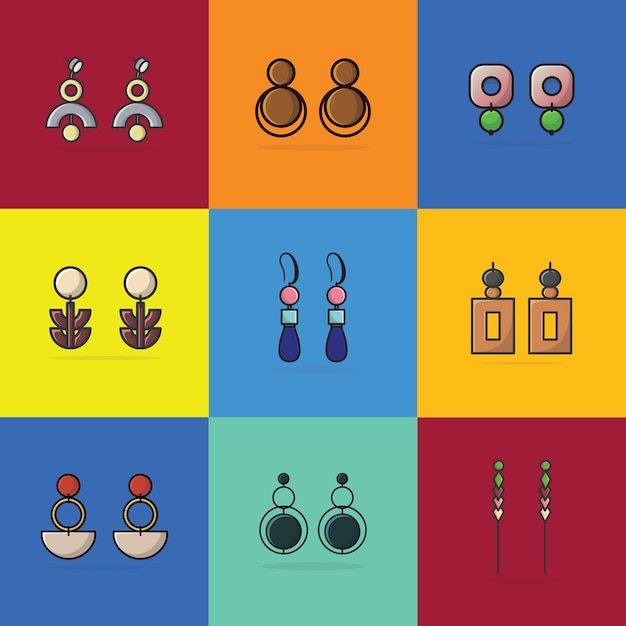 Conjunto de pendientes de joyería con piedras preciosas ilustración vectorial
