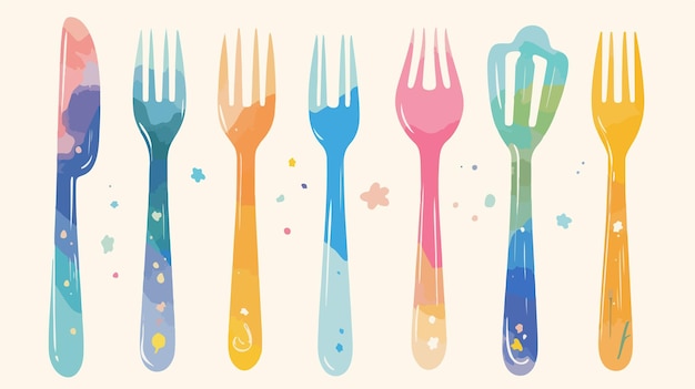 Conjunto de pequeños tenedores coloridos para niños de vector plano