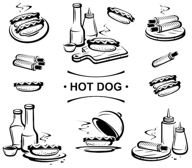 Vector conjunto de perritos calientes icono de colección hotdog vector