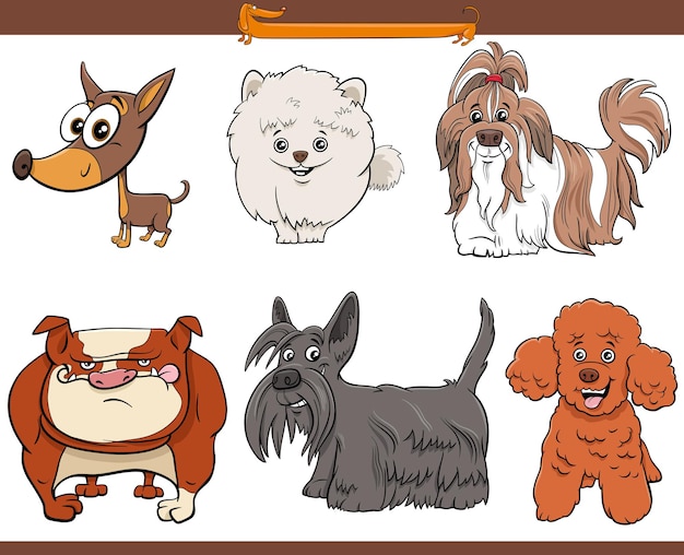conjunto de perros de dibujos animados de raza pura