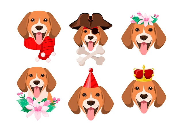 Un conjunto de perros divertidos sobre un fondo blanco Diseño de dibujos animados