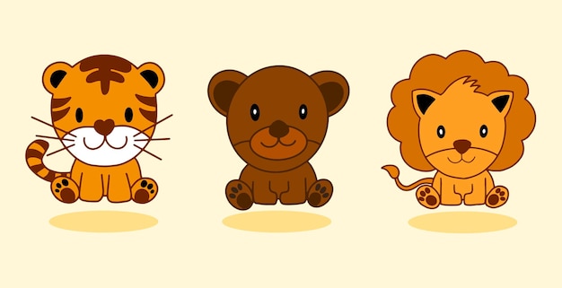 Conjunto de personaje animal con tigres osos león lindo ilustrador