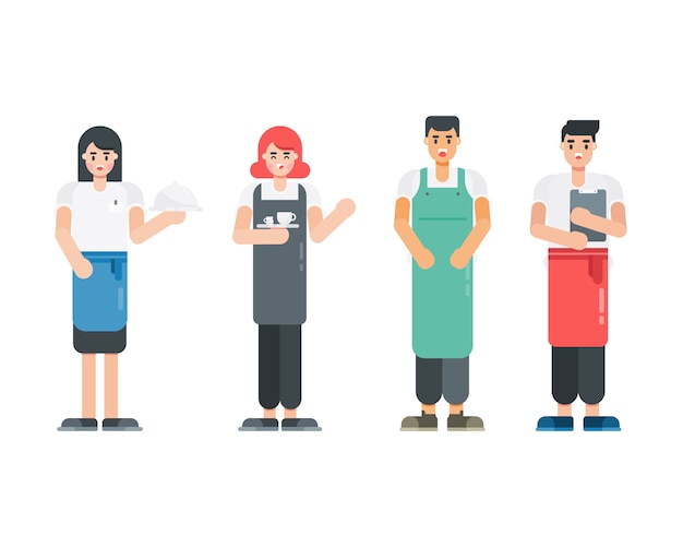 Conjunto de personaje de camarera. Personajes del personal del restaurante en estilo plano. ilustración.