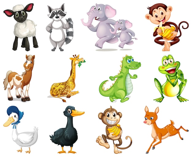 Vector conjunto de personaje de dibujos animados de animales