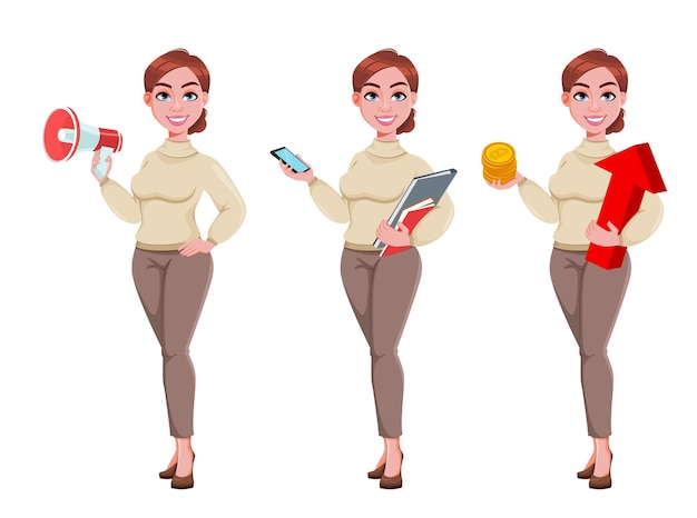 conjunto de personaje de dibujos animados de empresaria