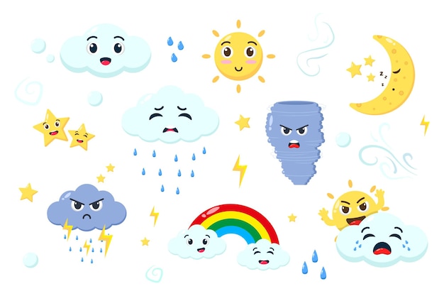 Conjunto de personaje de dibujos animados lindo clima