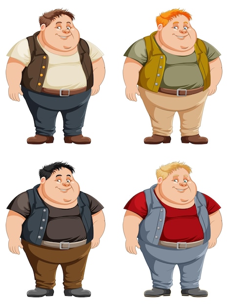 Conjunto de personaje de dibujos animados masculino con sobrepeso