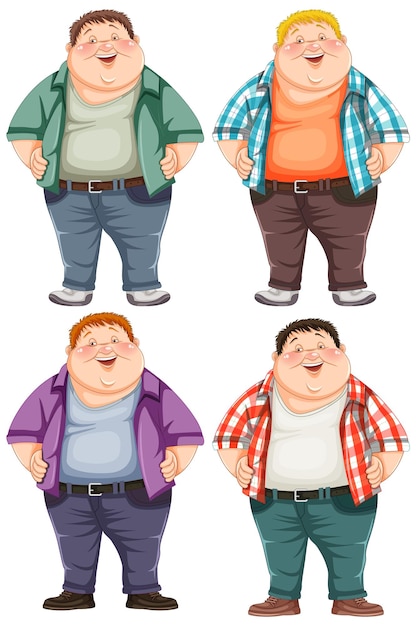 Conjunto de personaje de dibujos animados masculino con sobrepeso