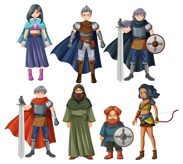 Vector conjunto de personaje de dibujos animados medieval