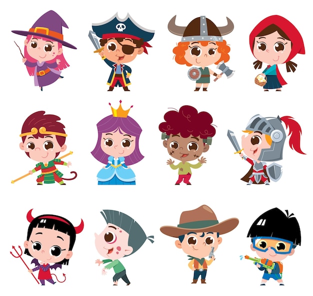 Vector conjunto de personaje de dibujos animados para niños aislado en blanco