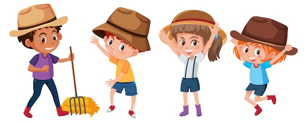 Conjunto de personaje de dibujos animados de niños diferentes sobre fondo blanco