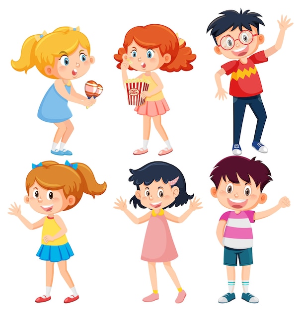 Conjunto De Lindos Personajes De Dibujos Animados De Niñas Pequeñas.  Ilustración De Vector De Niños En Un Divertido Estilo Infantil.  Ilustraciones svg, vectoriales, clip art vectorizado libre de derechos.  Image 176883725