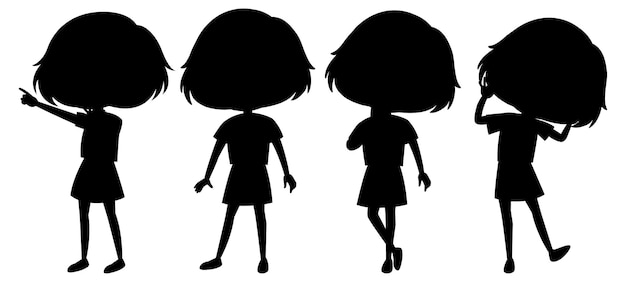 Vector conjunto de personaje de dibujos animados de silueta de niños