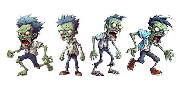 Conjunto de personaje de dibujos animados zombie Vector clip art ilustración