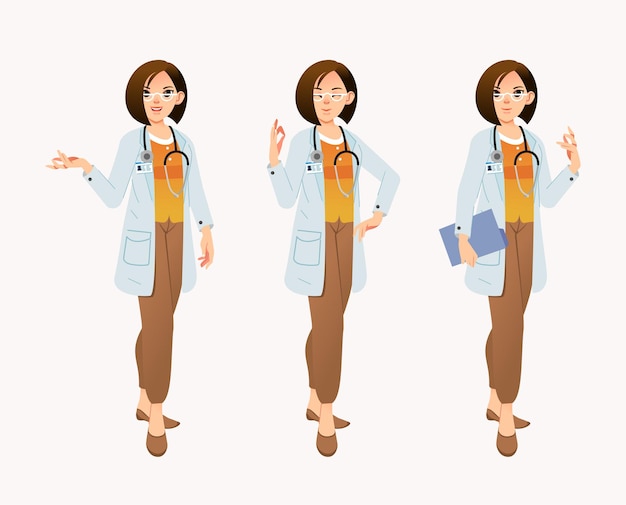 Conjunto de personaje de doctora con abrigo de mierda