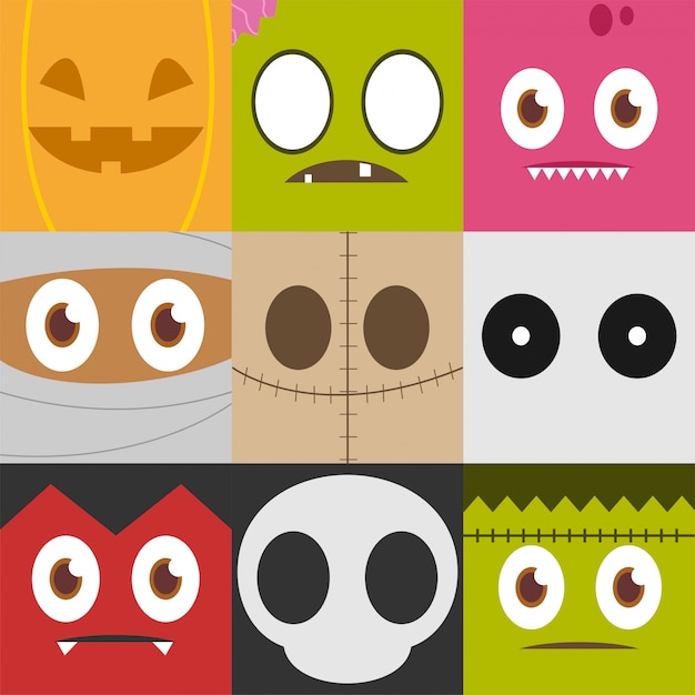 Vector conjunto de personaje de halloween y signo