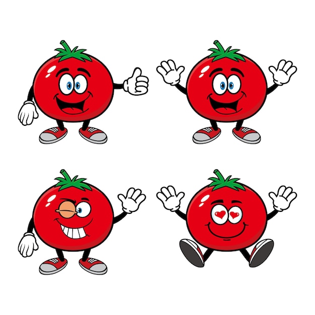 Conjunto de personaje de mascota de dibujos animados de tomate sonriente de colección