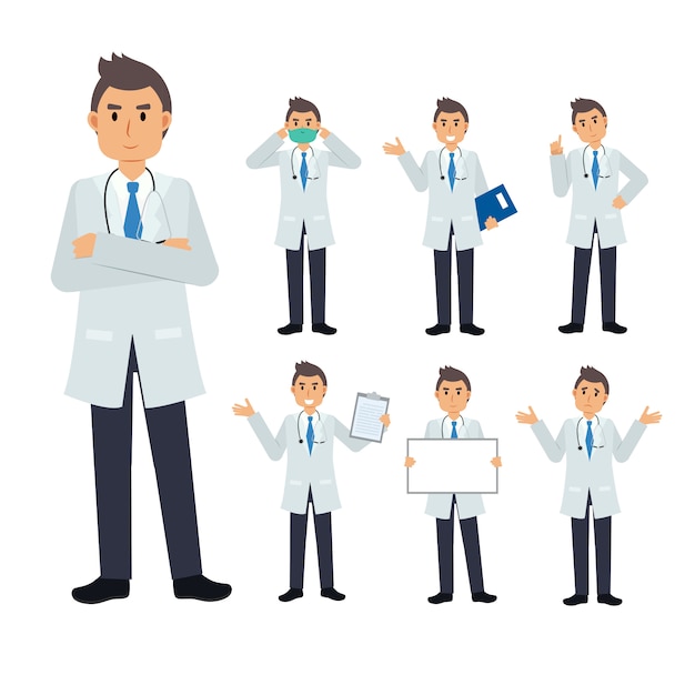 Conjunto de personaje médico masculino. Ilustración médica