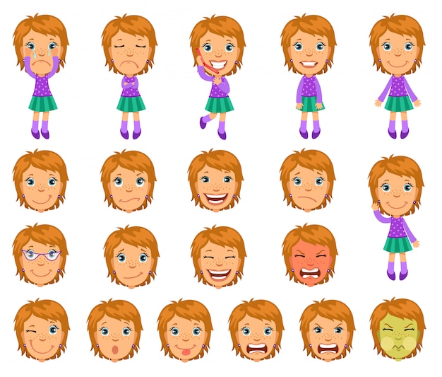 Conjunto de personaje de niña de dibujos animados para animación.