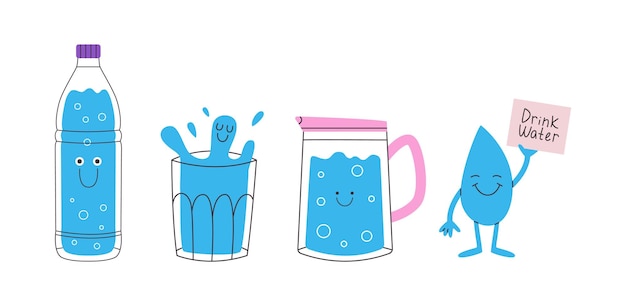 Vector conjunto de personajes de agua lindos