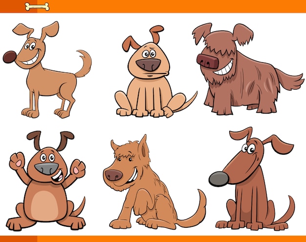 Conjunto de personajes de animales de dibujos animados de perros y cachorros