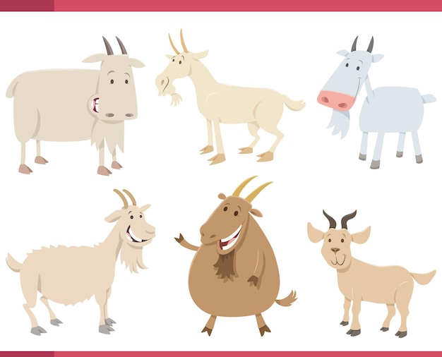 Conjunto de personajes de animales de granja de cabras divertidas de dibujos animados