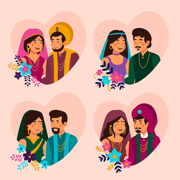 Conjunto de personajes de boda india