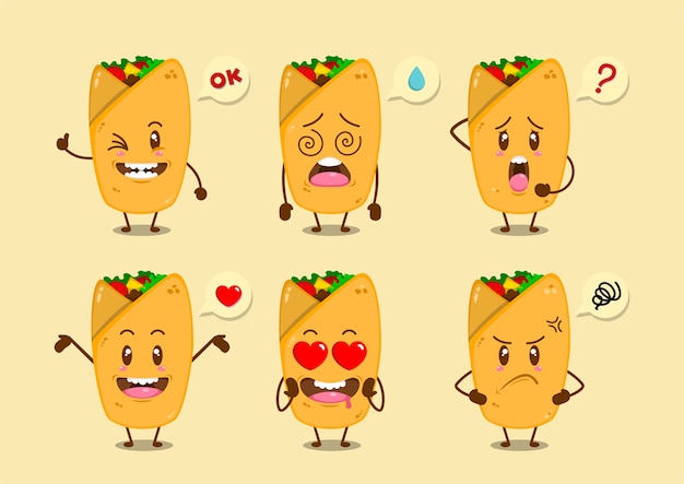 conjunto de personajes de burrito de dibujos animados lindo con varias expresiones ilustración