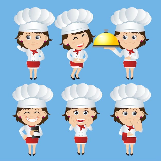 Conjunto de personajes de chef en diferentes poses.