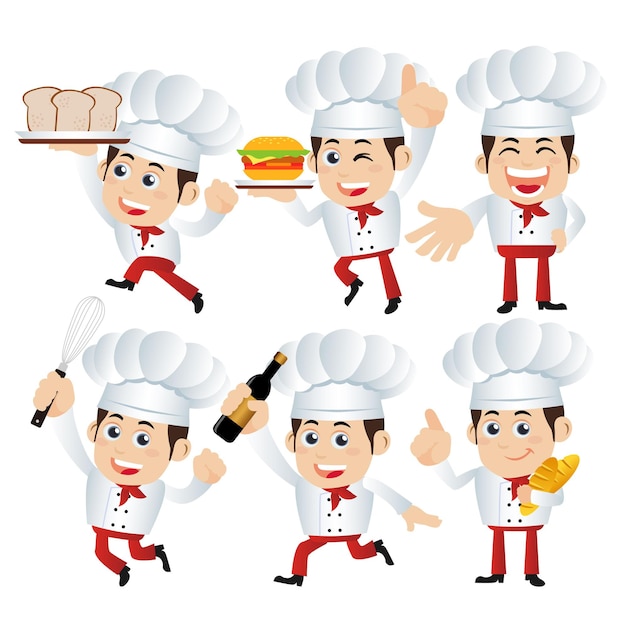 Vector conjunto de personajes de chef en diferentes poses.