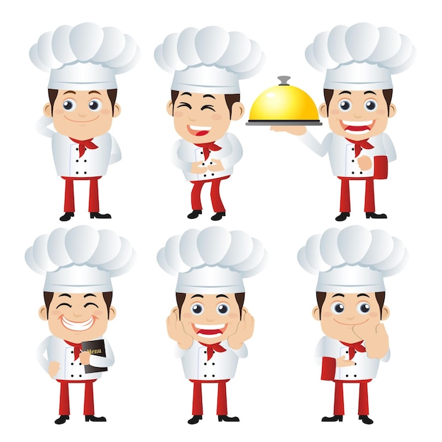 Conjunto de personajes de chef en diferentes poses.