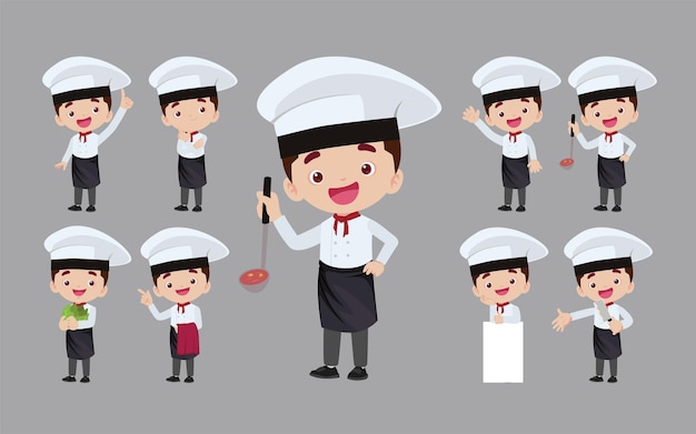 Conjunto de personajes de Chef en diferentes poses.