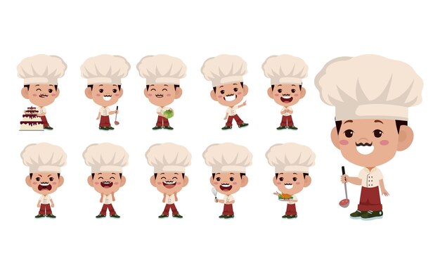 Conjunto de personajes de chef en diferentes poses.