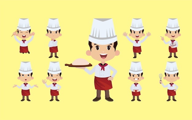 Vector conjunto de personajes de chef en diferentes poses.