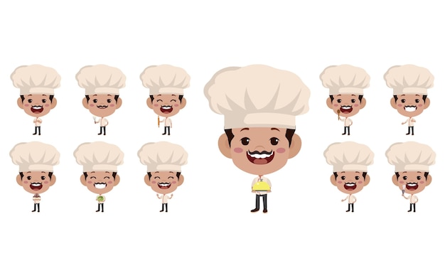 Conjunto de personajes de chef en diferentes poses.