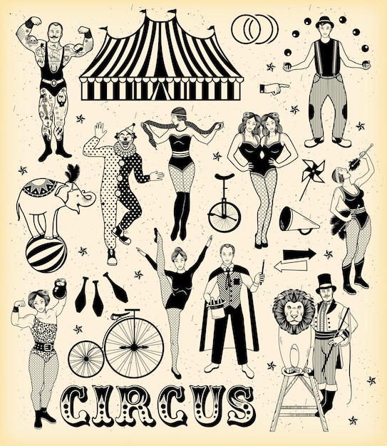 Conjunto de personajes de circo