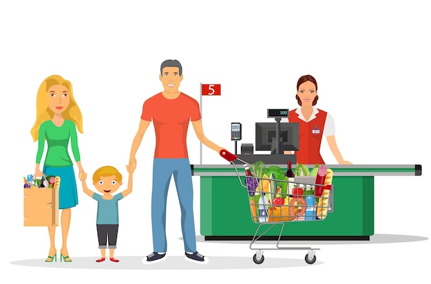 Conjunto de personajes de compras familiares,