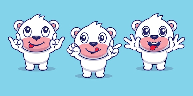 Conjunto de personajes de Cute Cartoon Polar Bear en varias poses