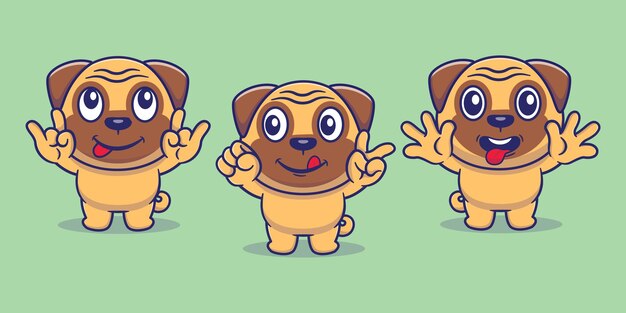 Conjunto de personajes de cute cartoon pug dog en varias poses