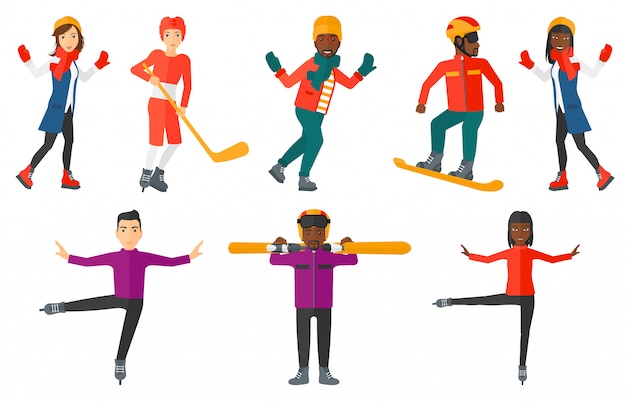 Vector conjunto de personajes deportivos.