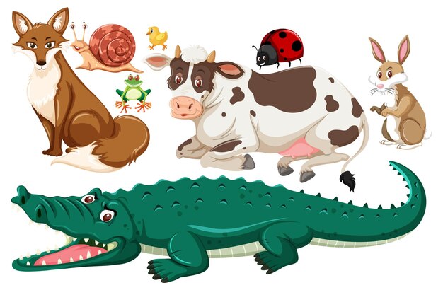 Conjunto de personajes de dibujos animados de animales lindos