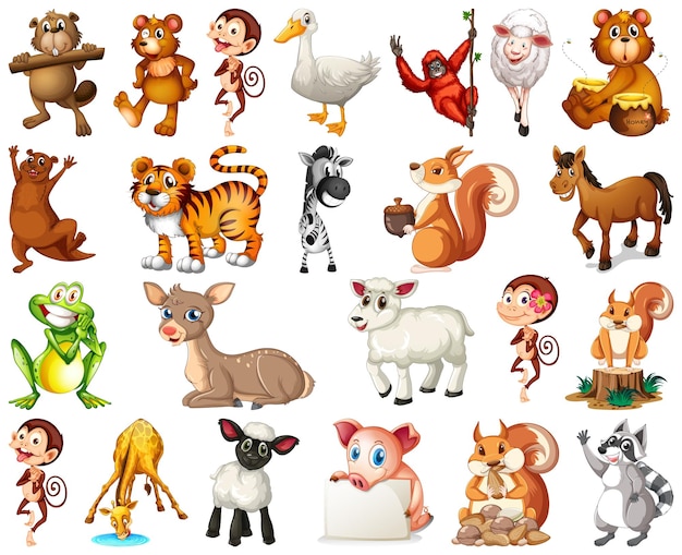 Conjunto de personajes de dibujos animados de animales