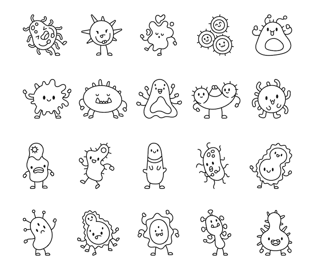 Conjunto de personajes de dibujos animados de bacterias