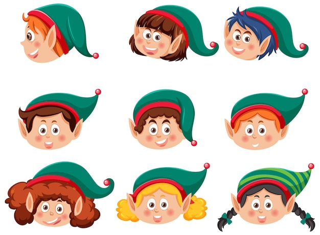 Vector conjunto de personajes de dibujos animados de duendes navideños