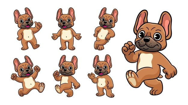 Conjunto de personajes de dibujos animados de Happy French Bulldog